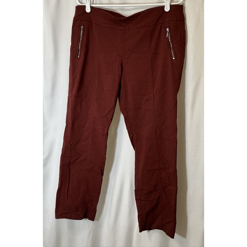 Briggs Women's Burgundy Pants Straight Leg Zip Pocket Stretch Pull On